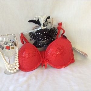 SPREE...RED SEQUENCE PUSH UP BRA NWT